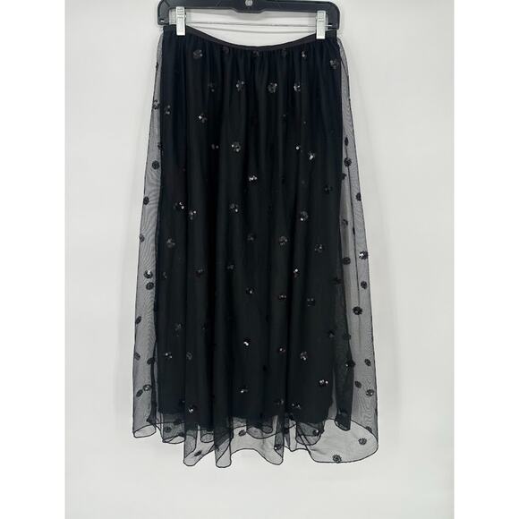 Intimately FP Free People Sequin Polka Dot Mesh Midi Skirt S Black Whimsigoth - Picture 2 of 8